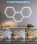 Hexagon Garage LED Lights 3 Pack 128W 17280LM Color Temperature Adjustable 6500K 4500K 3000K Ceiling Lights For Workshop Basement Gym Warehouse Salon installed above sofa