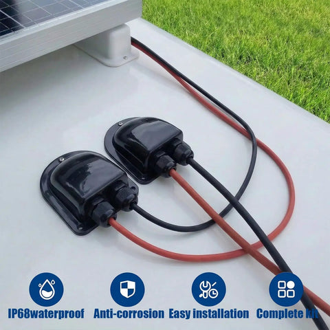 Installed Waterproof Solar Cable Entry Gland With Leak Proof Rubber Gaskets For RV Solar Install ABS Double Wire Housing
