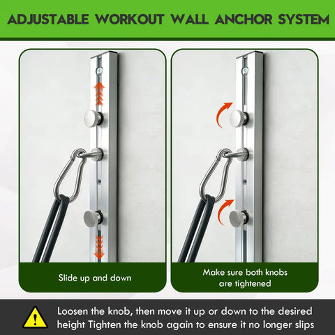 Adjustable Heavy Duty Aluminum Anchor Mount For Wall Mounted Resistance Bands showing sliding mechanism and knobs for secure height adjustments.