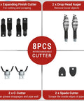 8pcs interchangeable cutter set for Professional Heavy Duty Electric Drain Cleaner With Automatic Feed Sewer Snake Auger and accessories.