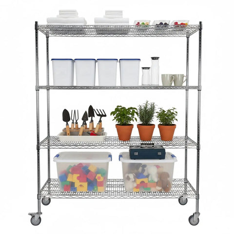 Heavy Duty 5 Tier Wire Shelving With Wheels Mobile Steel Storage Rack Each Layer Up To 250Kg Per Shelf Easy Tool Free Assembly