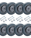 Heavy Duty Eight Pack Five Inch Polyurethane Shopping Cart Replacement Wheels No Sweat Setup For Utility Carts Rolls Super Smooth With Included Hardware And Lock Nuts, grey PU casters with nuts and bolts.