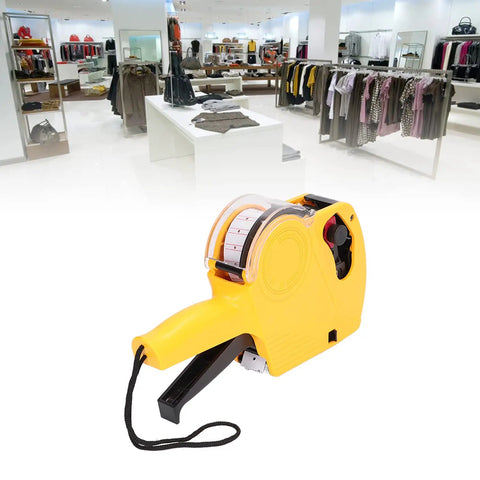 8 Digit Price Tag Gun Manual Labeling Machine With Cartridge Portable Price Marking Tool for store use, yellow, retail background