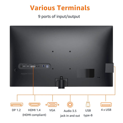 Back view of Slick 27 Inch FHD IPS Monitor With 1080P Display, 100Hz Refresh Rate, Built In Speakers, VESA Compatible, USB Ports