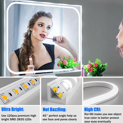LED Vanity Light Strip for Mirror With 6000K Daylight White Glow, 6.56 Ft Dimmable Makeup Light, Stick On 24V for Glam Sessions