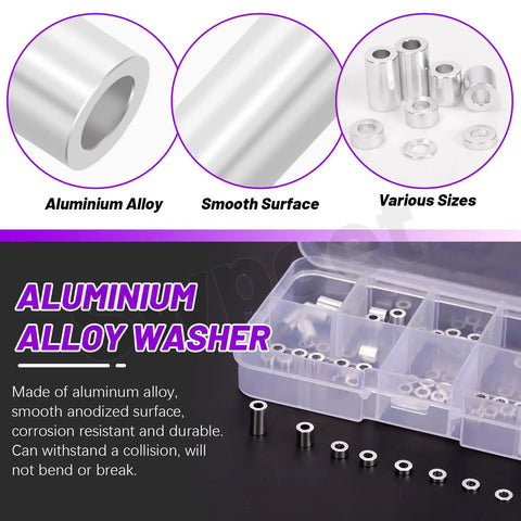 65Pcs M3 Aluminum Spacer Kit With 3.1Mm ID And 6Mm OD Eight Lengths From 0.5 To 10Mm Unthreaded Round Standoffs Silver Finish