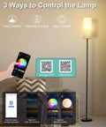 Tall RGB Smart Floor Lamp for Living Room, 67 inch dimmable standing lamp with remote and WiFi App control, in cozy setup.