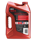 Front view of a red 5-quart Valvoline MaxLife High Mileage 5W-30 motor oil jug with black label.