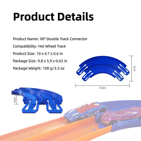 90 Degree Banked Turn Double Racetrack Connector For 1 To 64 Cars And Slot Cars Hot Wheels Compatible Curved Track Pieces