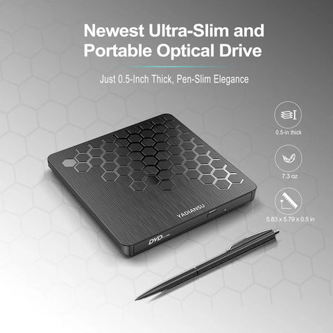 Ultra Slim External CD DVD Drive USB 3.0 Type-C No Fuss Plug And Play Optical Burner For Laptops Desktops And PCs Read Write Burn CD DVD On Windows Mac Linux Compact Black, 0.5-in thick