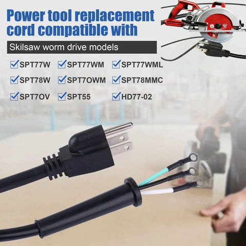 Heavy Duty Circular Saw Power Cord Replacement Part 95104L with plug and wires, compatible with Skil worm drive saws.