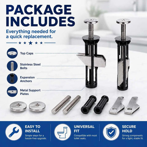 Heavy Duty Toilet Seat Fastener Bolt Kit With 304 Stainless Steel Locking Hardware, waterproof universal toilet seat mounting replacement parts