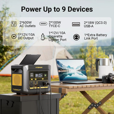 FlashSpeed 600 Portable Power Station 499Wh LiFePO4 Battery, 600W AC Output in outdoor camping setup powering devices