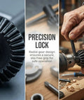 Rock Solid Heavy Duty Drill Press Chuck Key Wrench Set With 3/8 And 1/2 Inch Replacement Keys Forged From Rugged Carbon Steel, precision lock design shown.