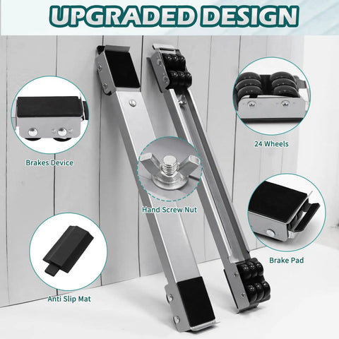 Heavy Duty Appliance Rollers With Adjustable Lifter Extendable Furniture Movers Kit Dual Roller Stands with Brake Pads
