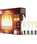 Relax Soft White LED Bulbs 40 Watt Equivalent Clear Decorative Bulbs With Medium Base 4 Pack in retail box