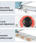 Rock Solid Impulse Heat Sealer With 20 Inch Wide Seal Bar showcasing heavy-duty aluminum body, 8-level heat adjustment, and extended sealing length.