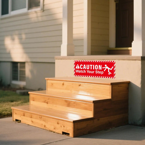 Hella Durable 4 Pack Caution Watch Your Step Floor Decals 6 X 16 Inch Self Adhesive Vinyl Warning Sign For Indoor Outdoor Non Slip Protection Easy Peel And Stick Setup