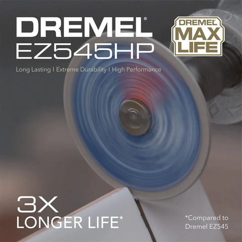 Max Life EZ545HP Diamond Wheel for rotary tools in use cutting material, displaying high performance and durability.