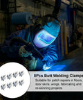 Welder using 8 Piece Butt Welding Clamps Set For Edge To Edge Welds And Patch Repairs On Auto Body Panels.