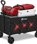 Heavy Duty Wagon Cart With Wheels 220 Lbs Capacity Foldable Lightweight Utility Cart For Grocery Shopping Garden Camping Black