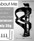 Two Pack Bike Water Bottle Holders Universal Fit Your Go To Ultra Light Cage With Stainless Steel Screws And Tool Included Rust Proof Hardware For Road And Mountain Bikes Black with dimensions and included screws.