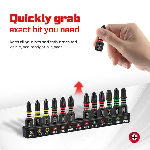 Impact Screwdriver Bits Set 217 Pieces All In One S2 Steel with Magnetic Bit Holder, hand selecting PH2 bit