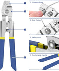 100Ft Wire Rope Crimping Tool Kit With 304 Stainless Steel Cable 7x7 Strand Core 1.5mm showing crimping tool details.