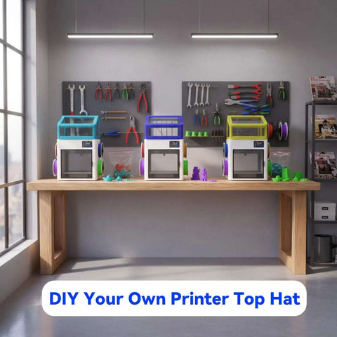 Upgraded Top Cover For Snapmaker U1 Printer with DIY Color Options displayed on a wooden table in a workshop environment.