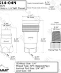 1/4 Inch Agricultural Hydraulic Quick Connect Male Coupler With 1/4 Inch NPT Thread ISO 5675 Diagram