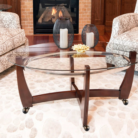 Glass coffee table with wooden frame on 2 Inch Ball Caster Wheels With Sockets, Antique Gold Swivel Casters for Furniture DIY and Repair