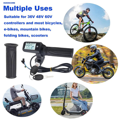 Full Twist Throttle Upgrade For 36V 48V 60V E Bikes And Scooters With 3 Speed Adjustments Real Time LCD Voltage Display Key Switch 8 Pin Plug And Play Grip For E Bike And Motorcycle