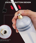 SEDY 500CC fluid extractor syringe, close-up view; white translucent bottle with brass nozzle and locking button
