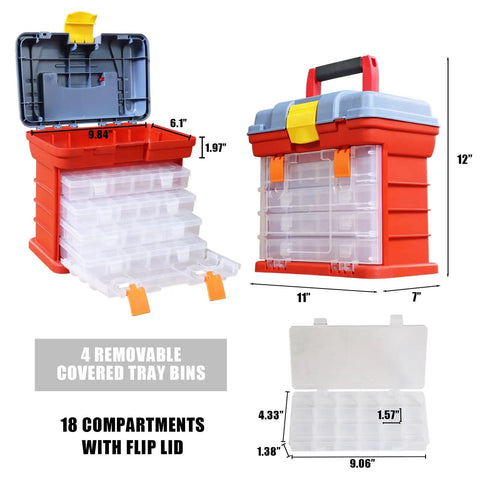 Tackle Box Organizer With Four Drawers & 19 Compartments ✓