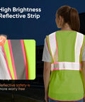 Slim Fit High Visibility Vest For Women With Drawstring Waist Hella Bright Reflective Safety Gear showcasing high brightness reflective strip.