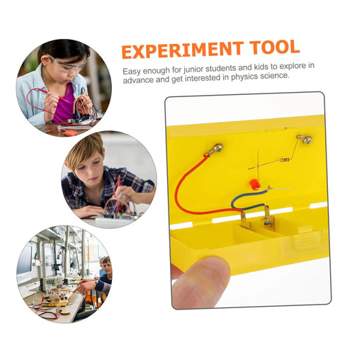 Conductivity experiment kit for high school physics, yellow plastic design, used for demonstrating electrical flow.