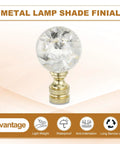 Crystal Ball Lamp Finial Cap For Lampshade Harp Top 1/4-27 Thread Gold Tone Metal Knob Screw Cap With Dope Clear Crackle Crystal