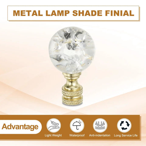 Crystal Ball Lamp Finial Cap For Lampshade Harp Top 1/4-27 Thread Gold Tone Metal Knob Screw Cap With Dope Clear Crackle Crystal