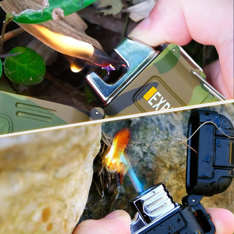 2 Pack Waterproof Lighters For Outdoors, Windproof Torch And USB Rechargeable Arc Lighters, Dual Arc Butane Torch Plus Electric Lighter