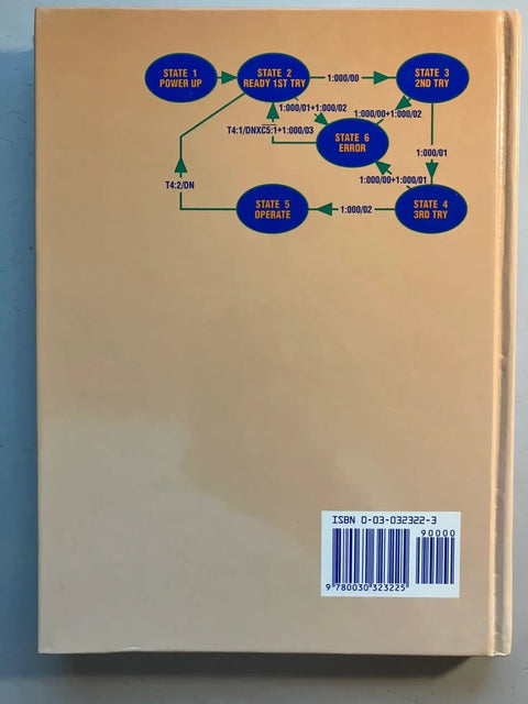 Back cover of 'Programmable Controllers And Designing Sequential Logic A Practical No Nonsense Guide For Industrial Controls Microprocessor Interfaces And Real World Control Projects' displaying a state diagram.