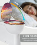 Elongated Slow Close Toilet Seat Farmhouse Style for Bathroom with quiet closing feature and beautiful landscape design.