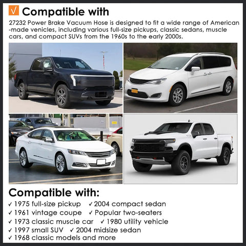 Image showing compatibility of Two Pack 11/32 Inch By 36 Inch Brake Booster Vacuum Hose Kit with various vehicles.