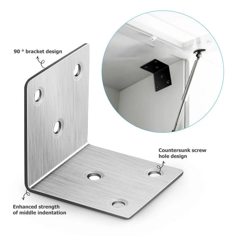 Heavy Duty Chrome Coated Iron Corner Brackets With Mounting Screws Zero Hassle Rock Solid L Braces showing 90° design and holes for easy installation.