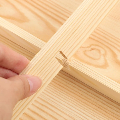 Close-up of the joinery detail on the Solid Wood Jewelry Organizer Tray With Twelve Grid Compartments For Rings And Necklaces Vintage Decorative Vanity Holder Perfect For Dorm Or Apartment Vibes Keeps Your Bling Tidy And Super Dope.