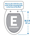 Measurement guide for elongated toilets with 18.5-inch size. Plush Cushioned Toilet Seat In Desert White For Elongated Bathrooms Soft Vinyl Comfort Upgrade Cozy Ultra Plush Pad For Stylish Decor Off White Fits Most Elongated Toilets 19.7 x 15 x 3 Inches diagram.