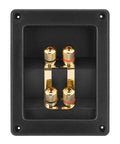 Heavy Duty Audio Terminal Strip With Binding Posts For Secure Wire Hooks And Four Hole Mounts That Square Away Custom Speaker Cabinets And Kick Up Your Setup, showing gold binding posts.