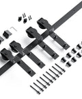 12 Ft Single Track Bypass Sliding Barn Door Hardware Kit Featuring Heavy Duty Black Powder Coated Aluminum Track With Precision Ball Bearings That Slide Like Butter includes rollers and mounts.