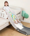 Awesome Indoor Kids Couch Slide For Bedroom Play Adventures Featuring No Sweat Setup And Rock Solid Two Hundred Pound Weight Rating Gray Family Fun Slide Perfect For Beds And Stairs with a child gleefully sliding down.