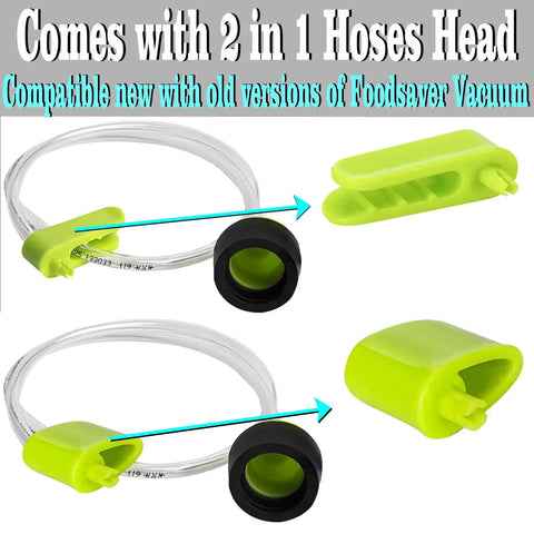 Universal Vacuum Sealer Accessory Hose for All Zip Bags and Containers, no adapter needed, shown with 2-in-1 hose head