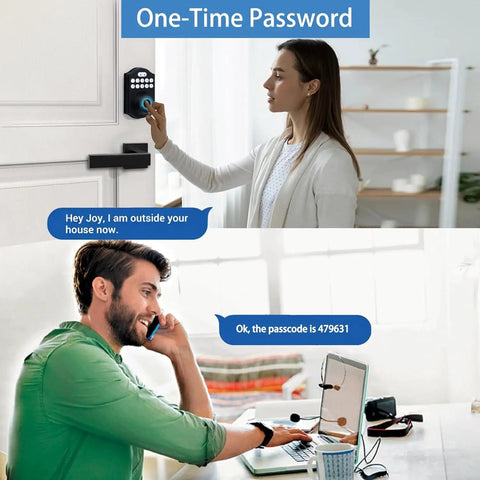 Woman using Keyless Smart Lock With Fingerprint And Passcode Plus Tuya App Control Auto Lock Fast 0.3 Second Unlock Stores Up To 100 Fingerprints Easy Do It Yourself Installation Ideal For Home Apartment And Airbnb.